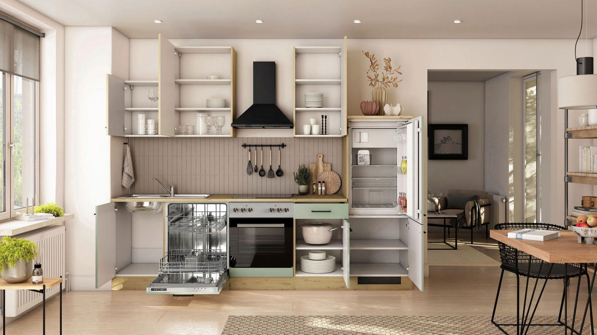 KUCHYNSKÝ BLOK 280 cm - čierna/trstinovozelená, Trend, kov/kompozitné drevo (280cm) - FlexWell