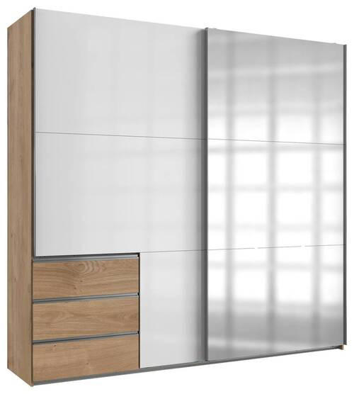 SCHWEBETÜRENSCHRANK 250/236/65 cm 2-türig Eichefarben, Weiß Hochglanz  - Chromfarben/Weiß Hochglanz, MODERN, Holzwerkstoff/Metall (250/236/65cm) - MID.YOU