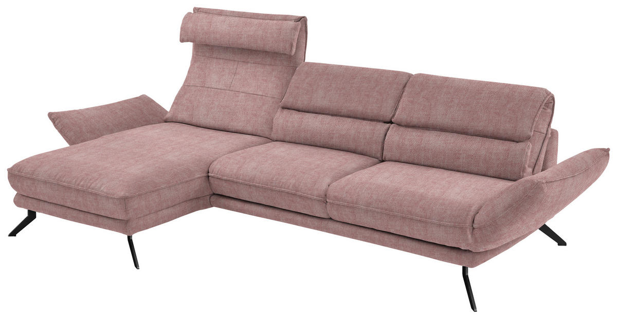 ECKSOFA in Velours Altrosa  - Schwarz/Altrosa, Design, Textil/Metall (153/283cm) - Valdera