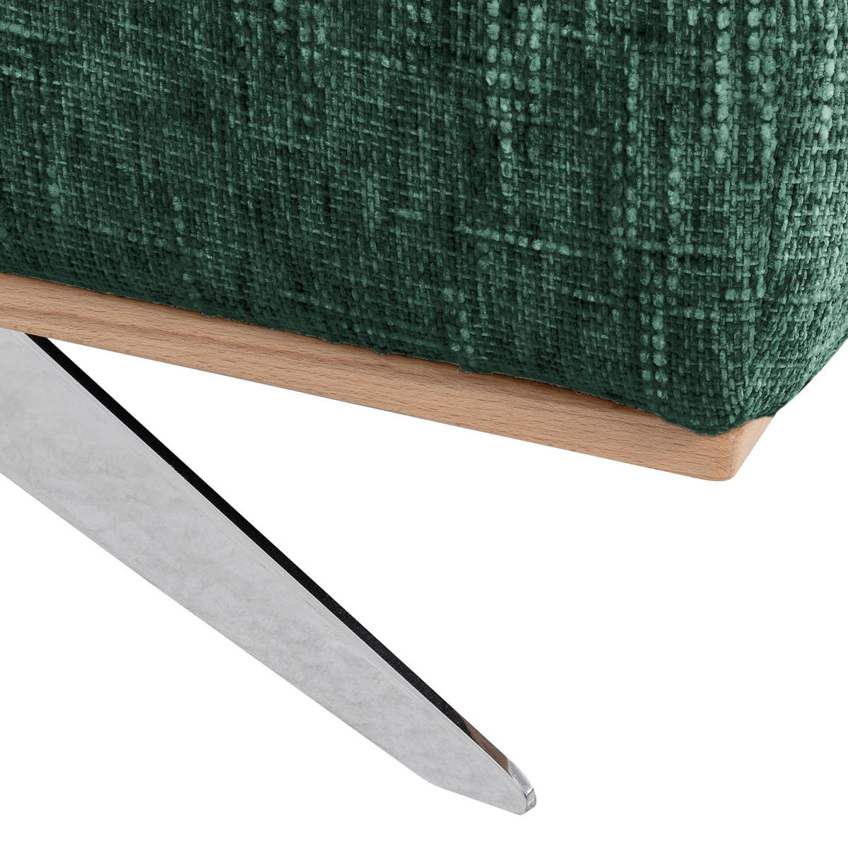 ECKSOFA PORTLAND Grün Struktur Kopfteilverstellung  - Chromfarben/Naturfarben, Design, Holz/Textil (187/295cm) - Livetastic