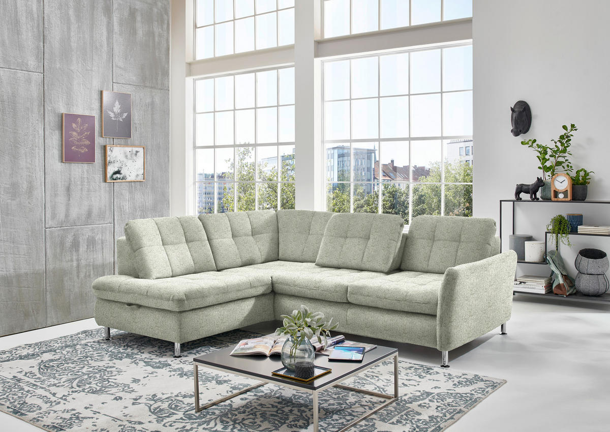 ECKSOFA Grün Webstoff  - Chromfarben/Grün, KONVENTIONELL, Textil/Metall (210/242cm) - Beldomo Style