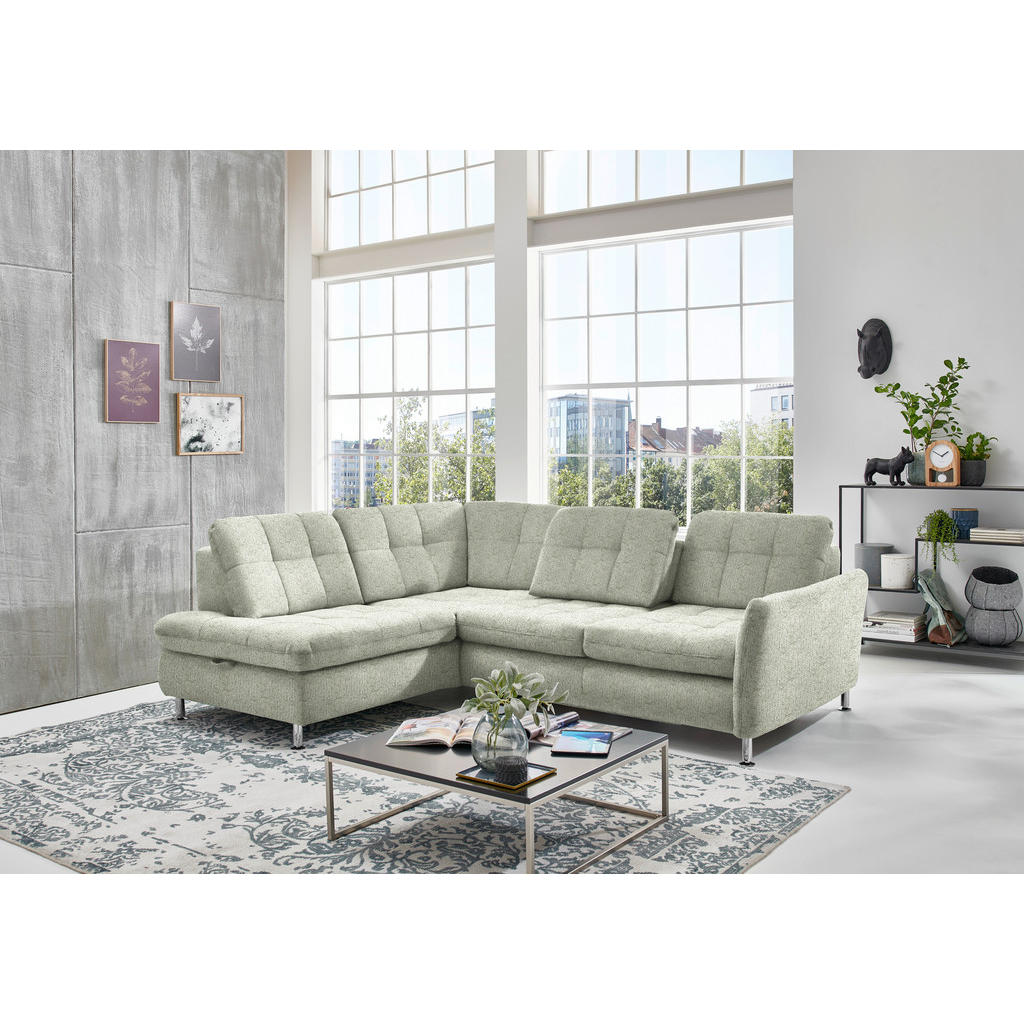 Thumbnail - Beldomo Style Ecksofa, Grün, Textil, 3-Sitzer, Ottomane links, L-Form, 242x210 cm, Goldenes M, Bettkasten erhältlich, St...