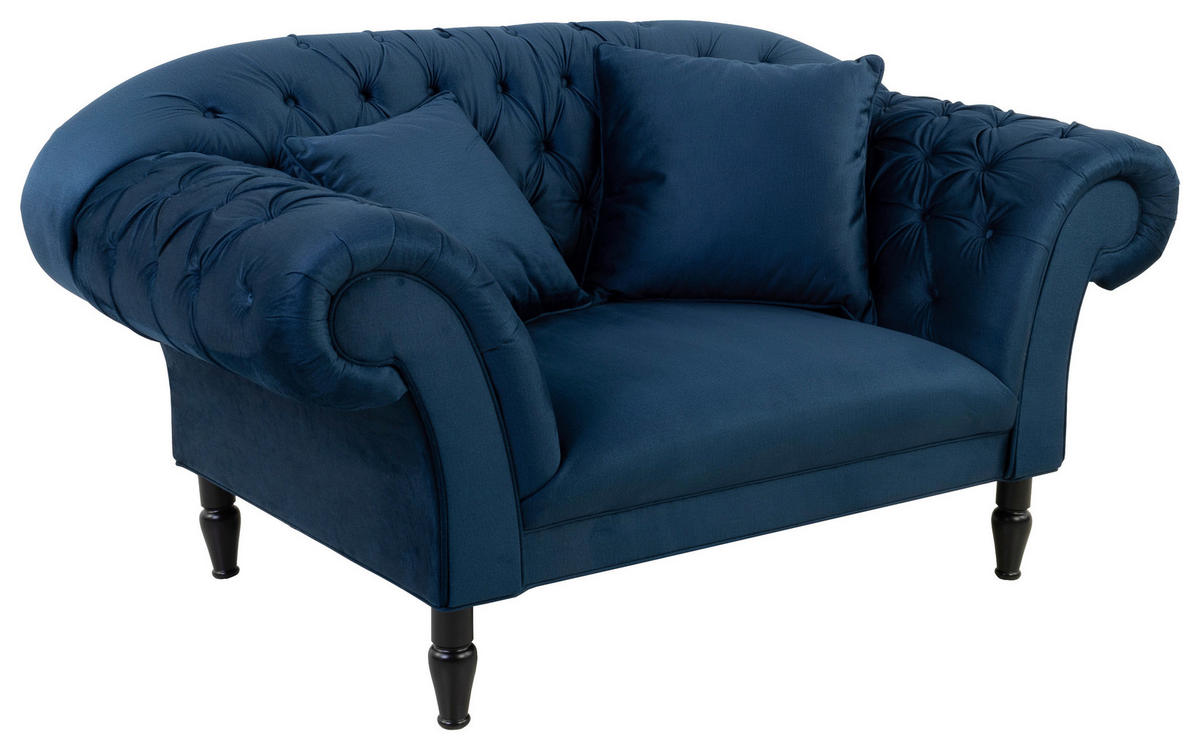 XXL-SESSEL Velours Dunkelblau    - Schwarz/Dunkelblau, Design, Holz/Textil (180/94/103cm) - MID.YOU