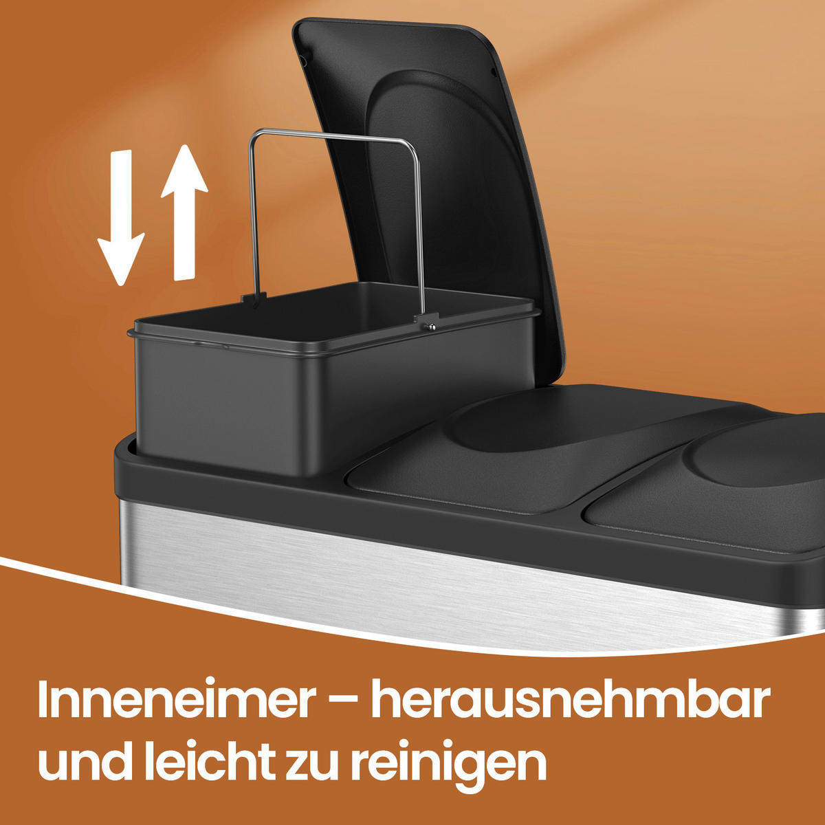 ABFALLSAMMLER 45 L  - Silberfarben/Schwarz, Basics, Kunststoff/Metall (60,5/48,5/35cm)
