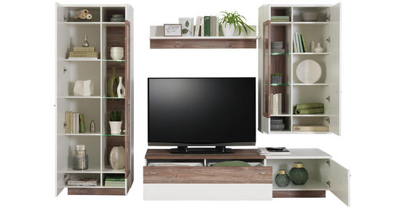 WOHNWAND in Kieferfarben, Weiß - Alufarben/Weiß, Design, Glas/Holzwerkstoff (275/197/52cm) - Hom`in
