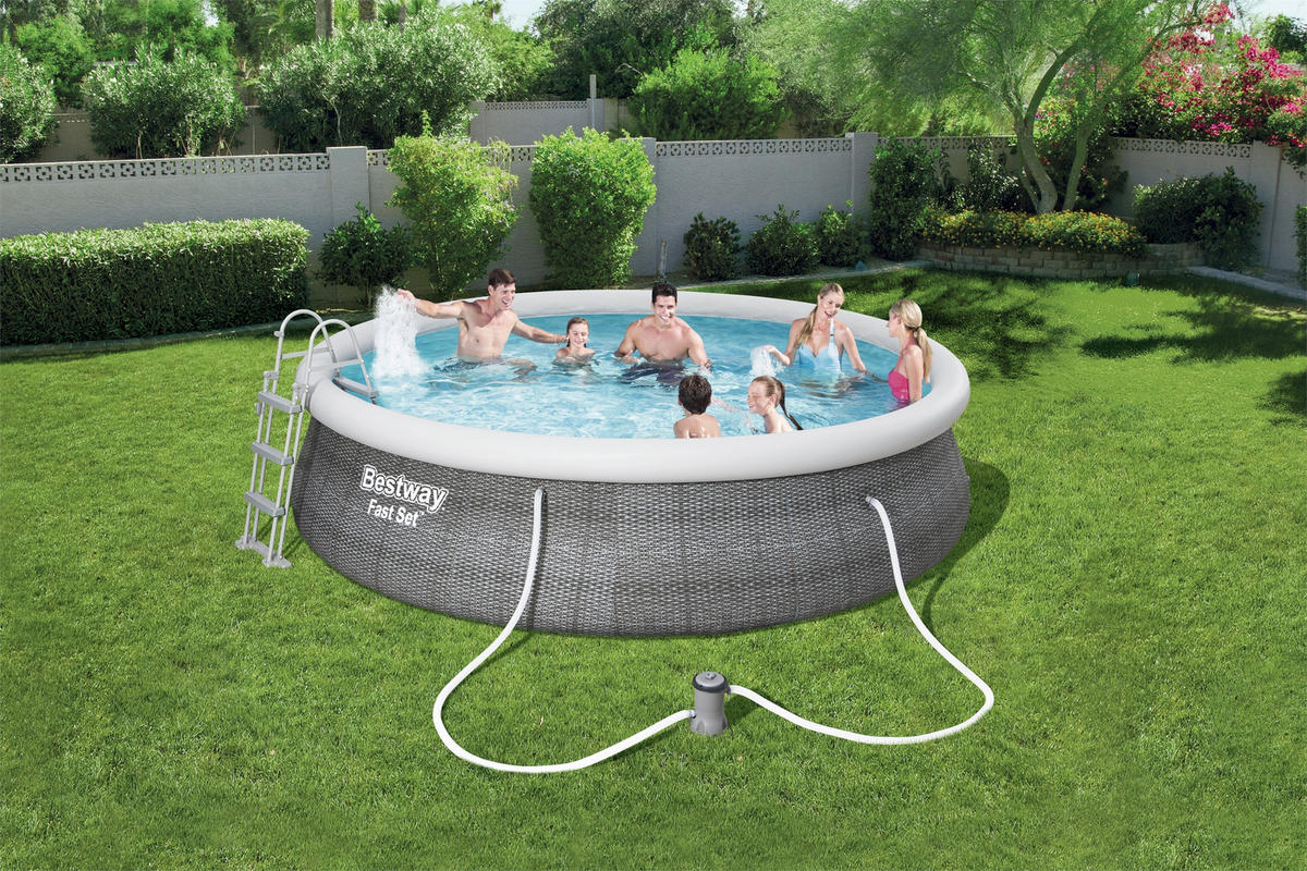 BAZÉN 457/107 cm - modrá/sivá, Konventionell, plast (457/107cm) - Bestway