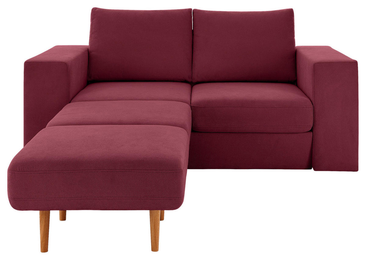 VIERSITZER-SOFA inkl. Hocker LOOKS V-2 Webstoff Rot, Beere  - Eichefarben/Beere, Design, Holz/Textil (252/96/107cm) - LOOKS by W.Joop