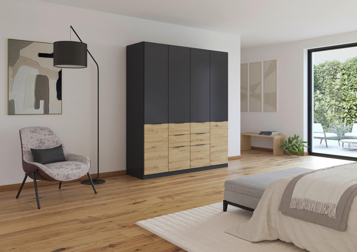 KLEIDERSCHRANK 181/210/54 cm 4-türig Eiche Artisan, Grau  - Eiche Artisan/Grau, KONVENTIONELL, Holzwerkstoff/Kunststoff (181/210/54cm) - James Wood
