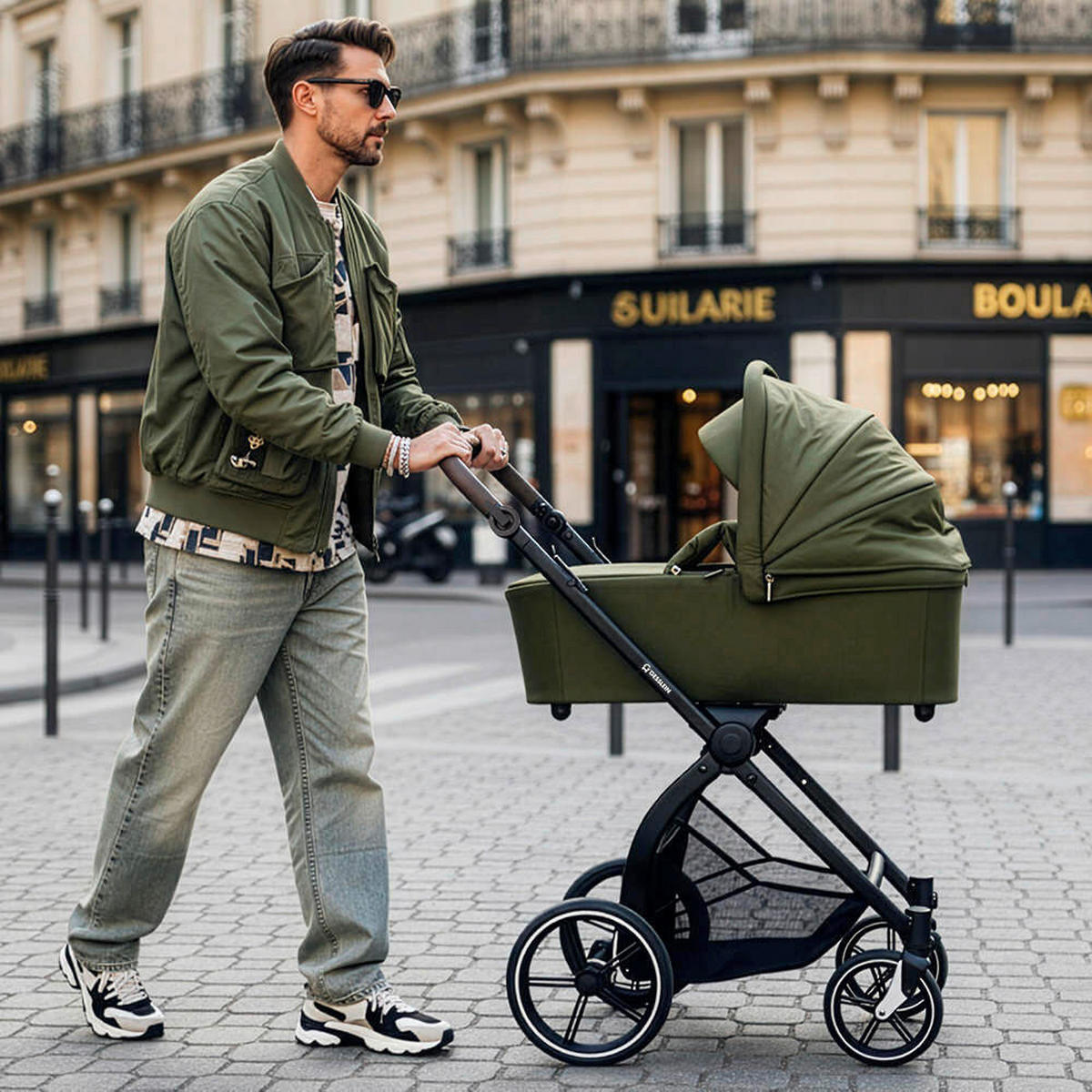 KOMBIKINDERWAGEN FX4 Swing Set  - Salbeigrün/Schwarz, Basics, Textil (100/55/130cm) - Gesslein