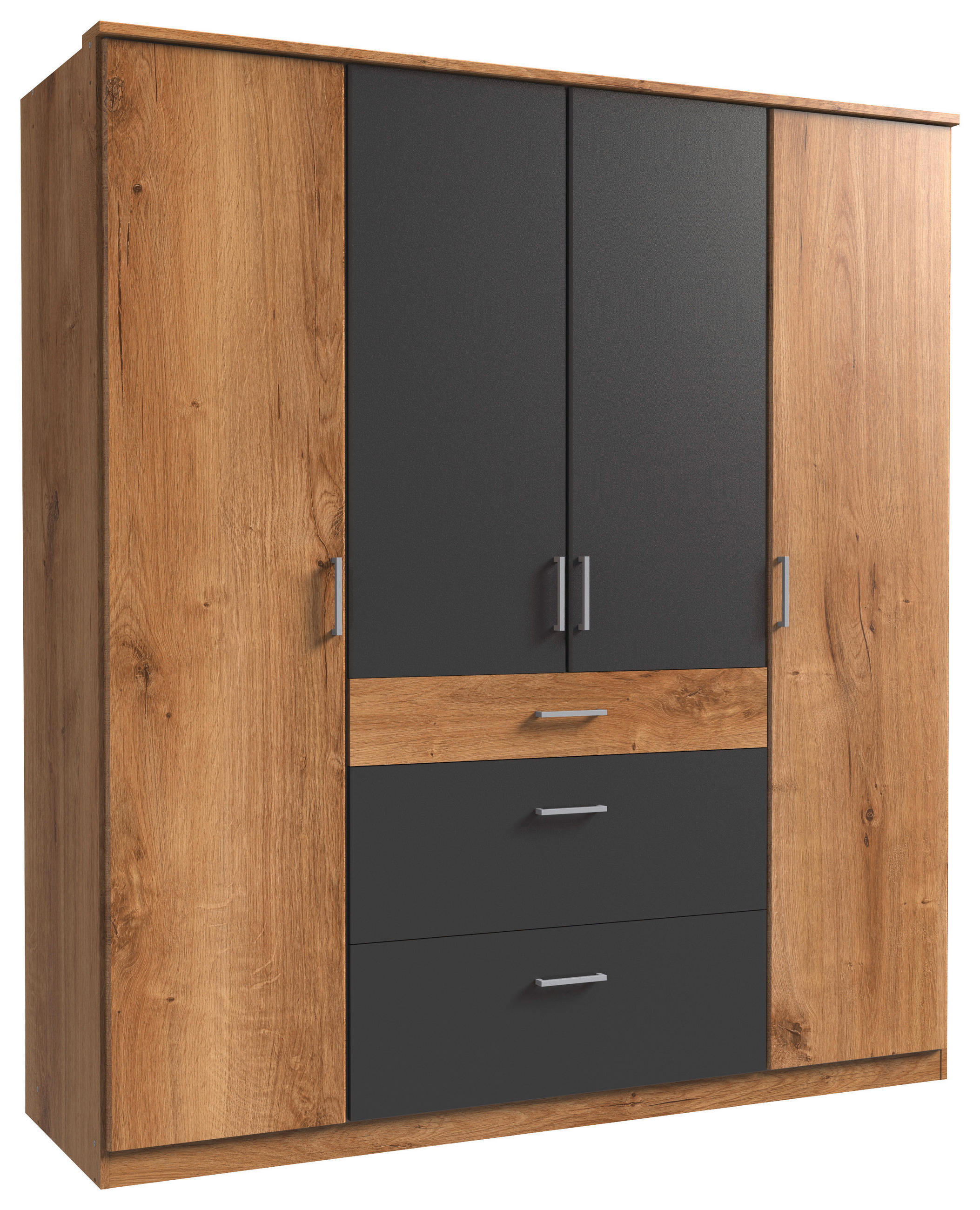 OMARA S KLASIČNIMI VRATI, barve grafita, barve hrasta  - srebrne barve/barve hrasta, Design, umetna masa/leseni material (180/199/58cm) - Boxxx