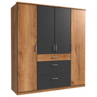 OMARA S KLASIČNIMI VRATI, barve grafita, barve hrasta  - srebrne barve/barve hrasta, Design, umetna masa/leseni material (180/199/58cm) - Boxxx