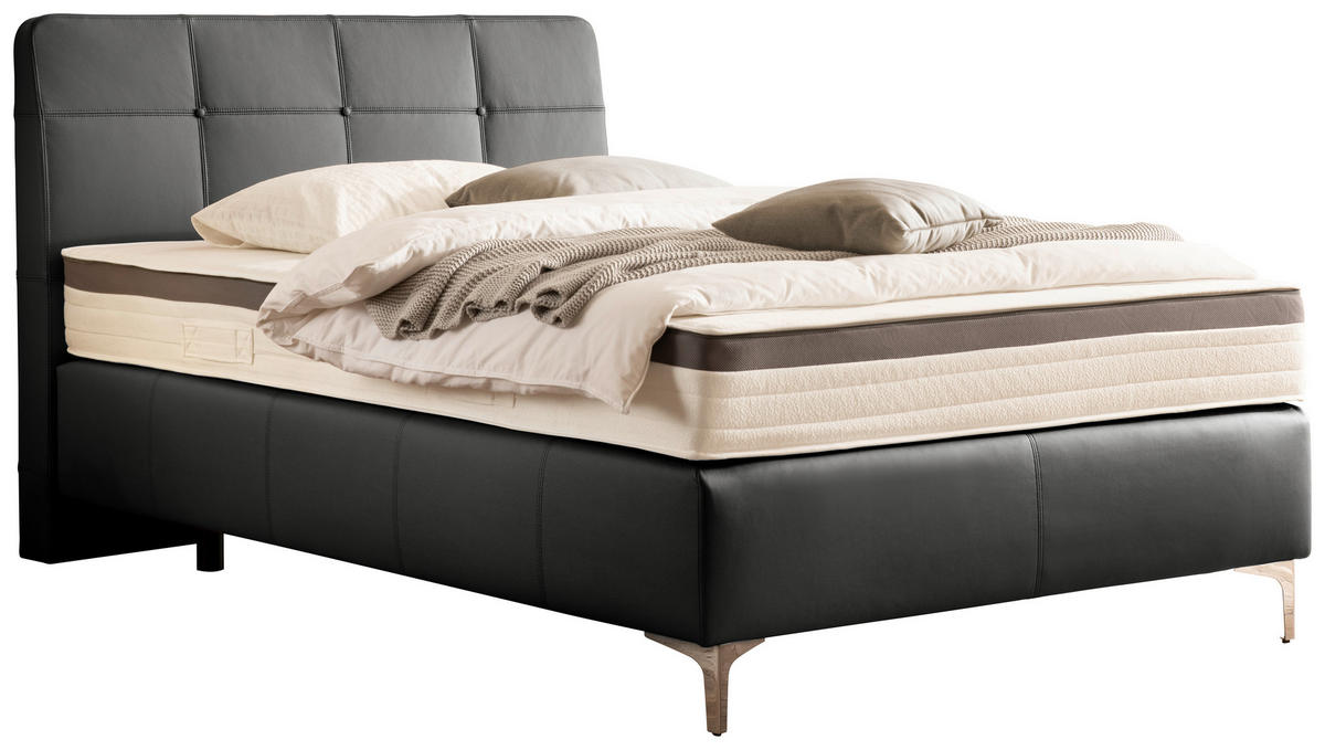 BOXSPRINGBETT 140/200 cm  in Schwarz  - Chromfarben/Schwarz, Basics, Leder/Holz (140/200cm) - Novel