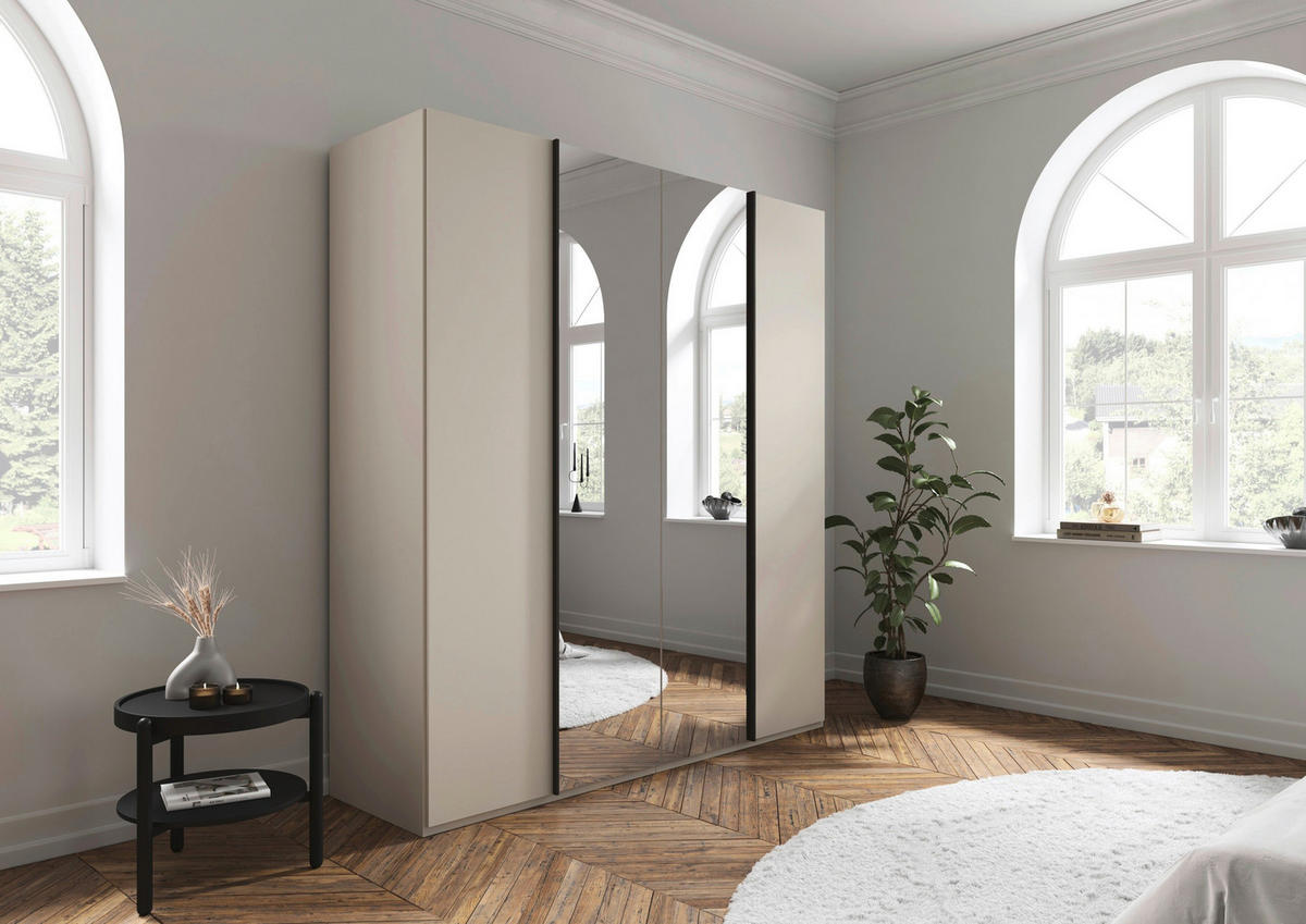 DREHTÜRENSCHRANK 201/223/61 cm,  in Champagner, 4-türig  - Champagner/Graphitfarben, Basics, Glas/Holzwerkstoff (201/223/61cm) - Novel