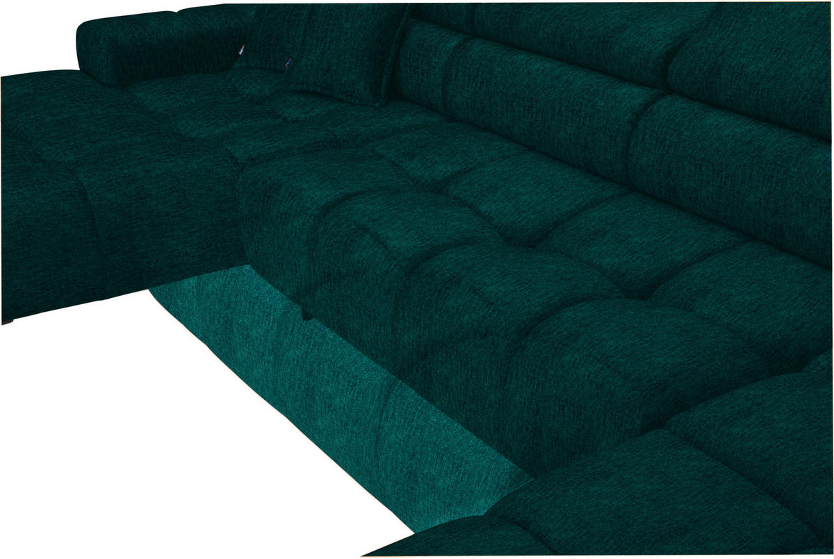 WOHNLANDSCHAFT in Samt, Webstoff Dunkelgrün  - Dunkelgrün/Schwarz, Design, Textil/Metall (177/385/216cm) - Welnova
