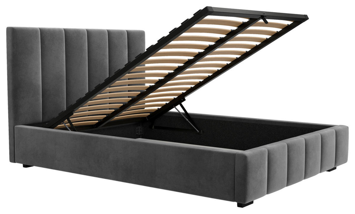 POLSTERBETT Lattenrost, Bettkasten 140/200 cm  in Anthrazit  - Anthrazit/Schwarz, Design, Holz/Kunststoff (140/200cm) - Boxxx