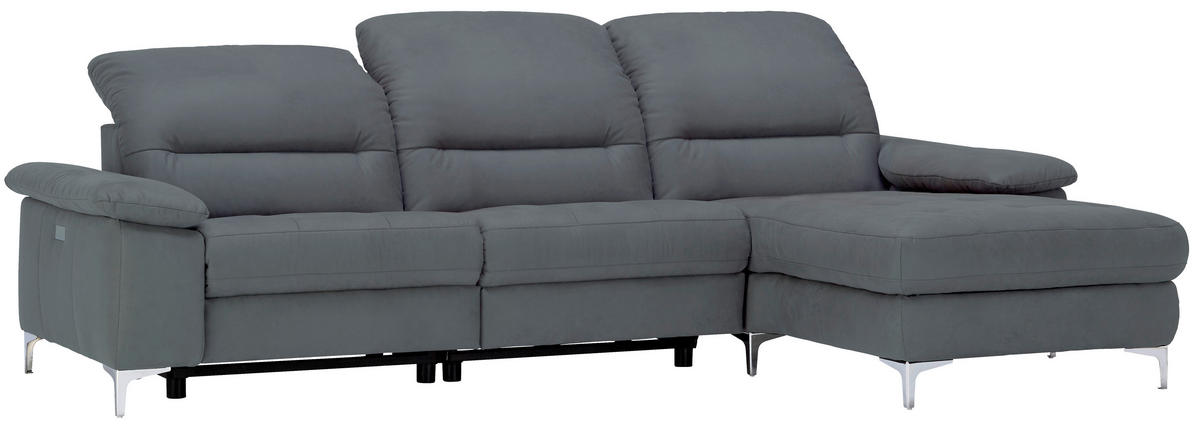 ECKSOFA Anthrazit Mikrofaser  - Chromfarben/Anthrazit, Design, Textil/Metall (280/184cm) - Pure Home Comfort