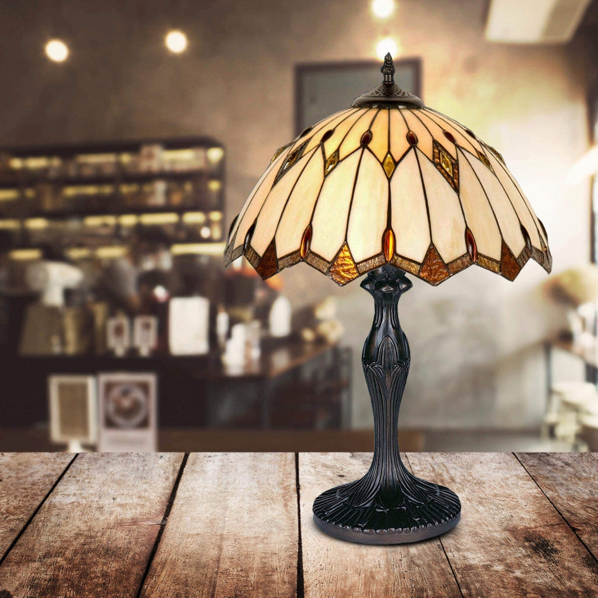 ASZTALI LÁMPA - barna/többszínű, Basics, Üveg/fém (30/49/30cm)