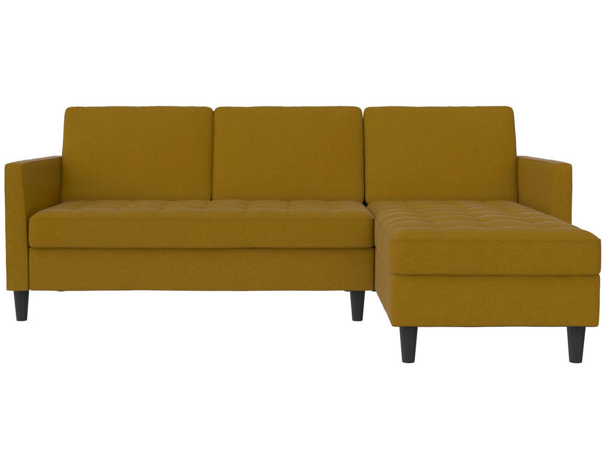ECKSOFA PALERMO Currygelb Webstoff, Leinenoptik Schlaffunktion, Stauraum  - Currygelb/Schwarz, Basics, Kunststoff/Textil (213/154cm) - Livetastic