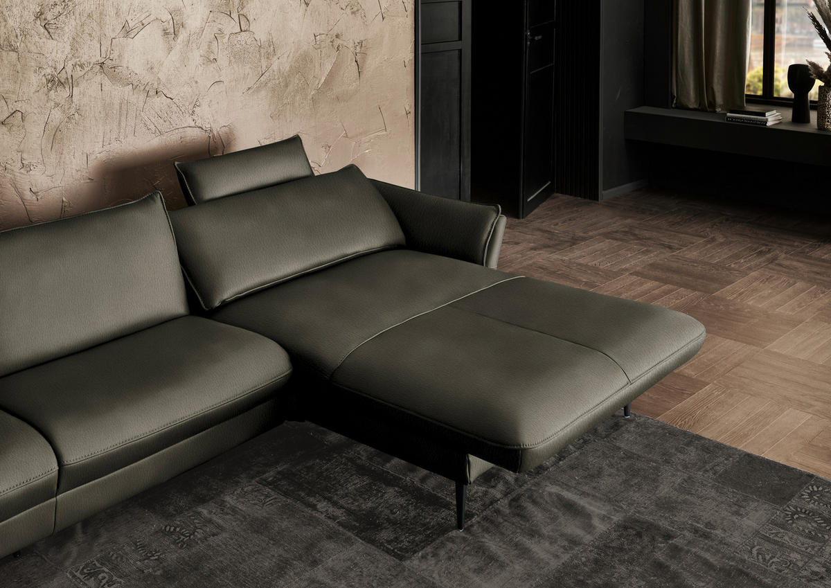 ECKSOFA  in Echtleder Graubraun  334/172 cm  - Graubraun/Schwarz, Design, Leder/Metall (334/172cm) - Hukla