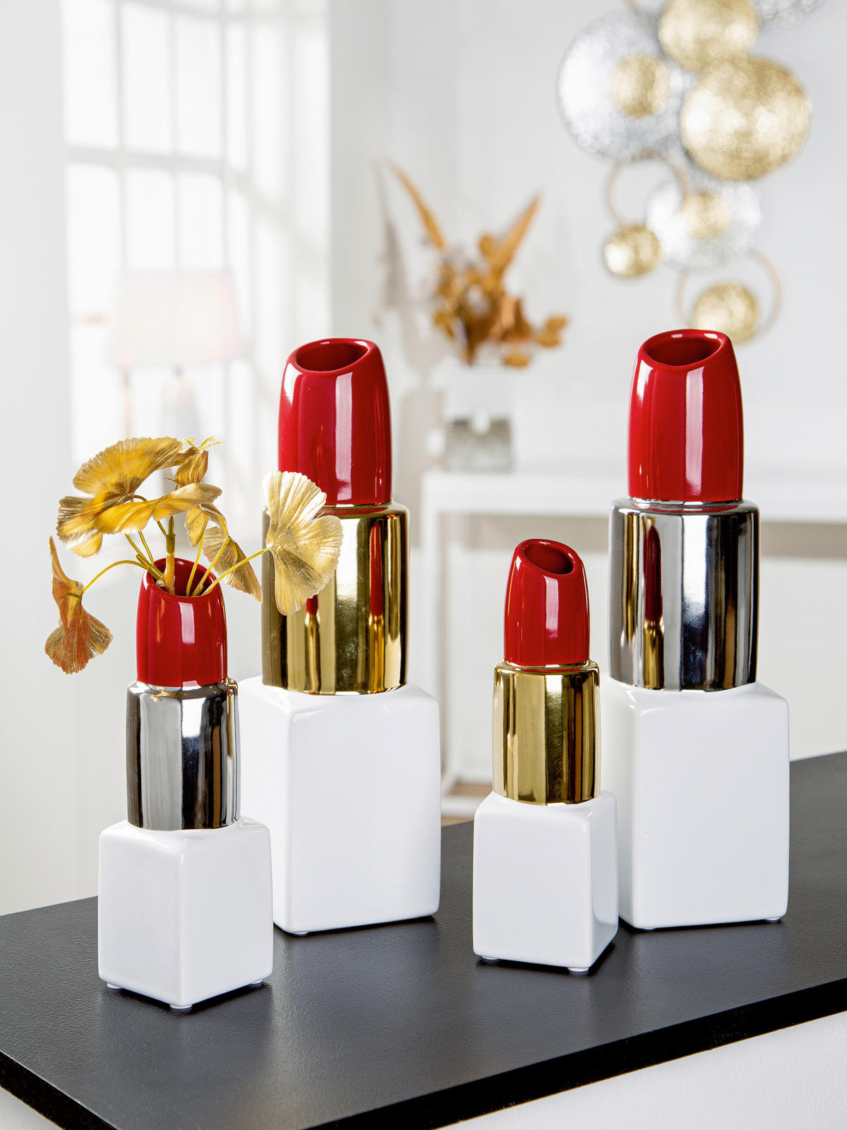 DEKOVASE  - Rot/Silberfarben, Trend, Keramik (6/20/6cm) - Ambia Home