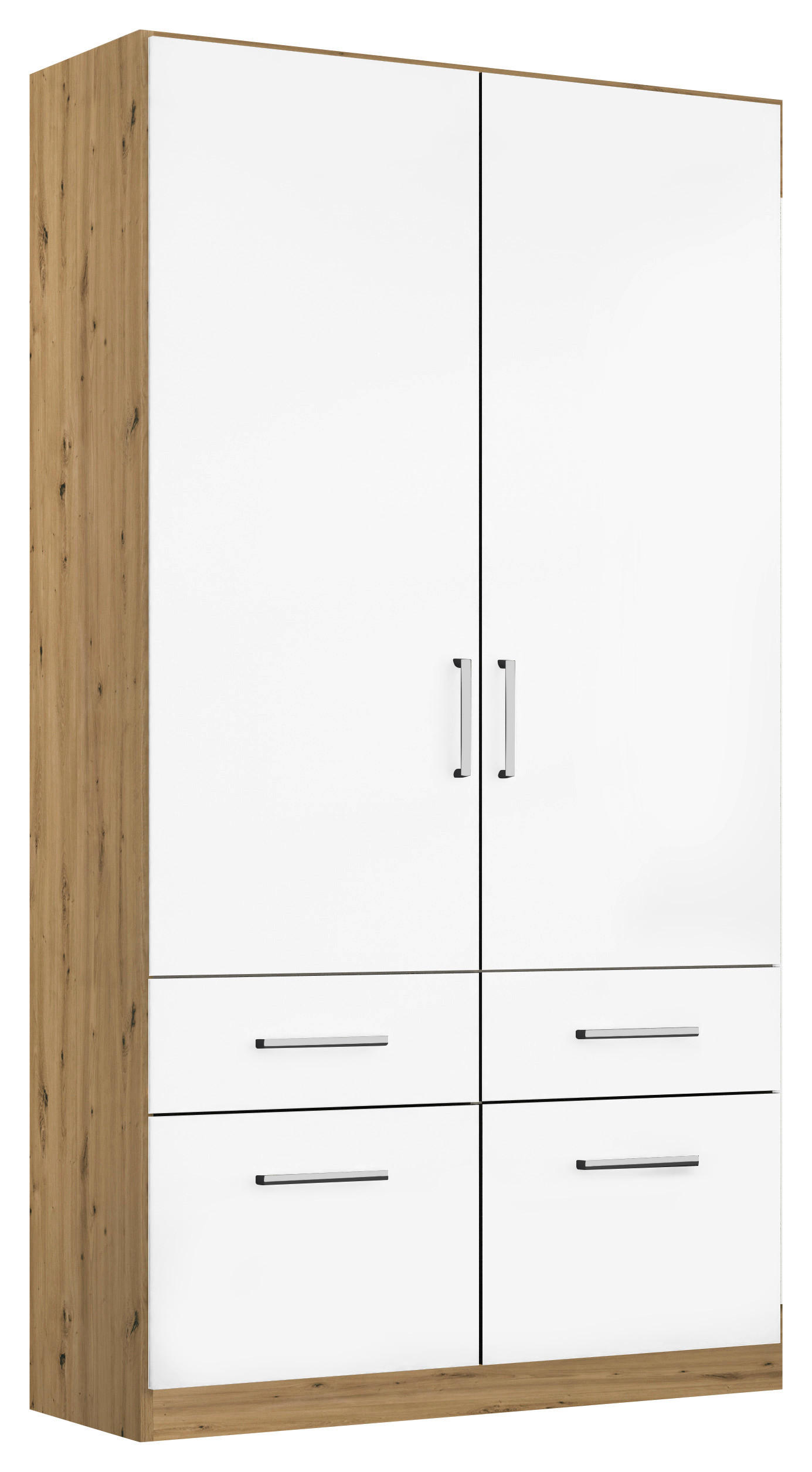 DREHTÜRENSCHRANK 91/197/54 cm 2-türig Eiche Artisan, Weiß Hochglanz  - Chromfarben/Weiß Hochglanz, MODERN, Holzwerkstoff/Kunststoff (91/197/54cm) - Rauch Möbel