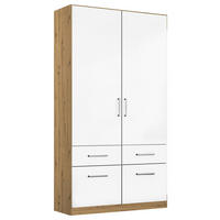 GARDEROB MED GÅNGJÄRN 91/197/54 cm 2-dörrar - kromfärg/vit högglans, Modern, trämaterial/plast (91/197/54cm) - Rauch Möbel