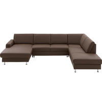 WOHNLANDSCHAFT in Echtleder Dunkelbraun  - Dunkelbraun/Alufarben, Design, Leder/Metall (165/339/233cm) - Beldomo Premium
