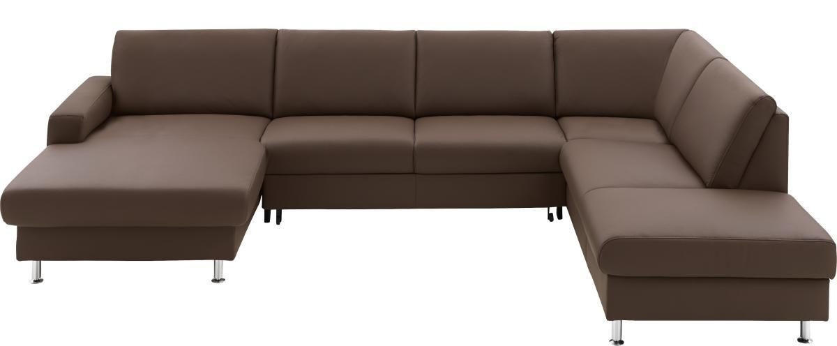 WOHNLANDSCHAFT in Echtleder Dunkelbraun  - Dunkelbraun/Alufarben, Design, Leder/Metall (165/339/233cm) - Beldomo Premium