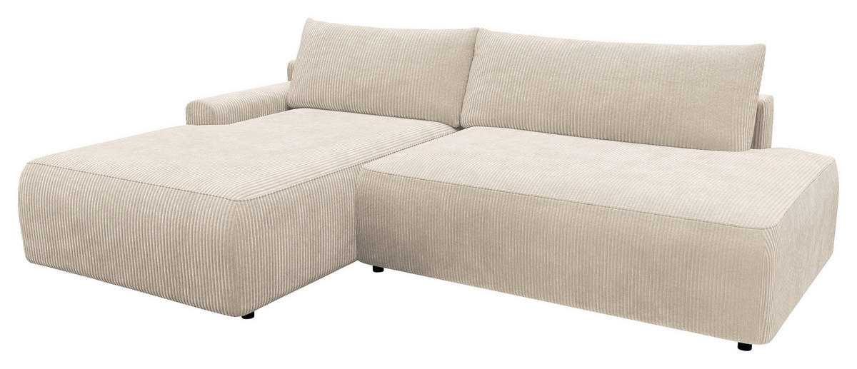 ECKSCHLAFSOFA in Cord Creme  - Creme/Schwarz, Modern, Kunststoff/Textil (167/253cm) - Trendmanufaktur
