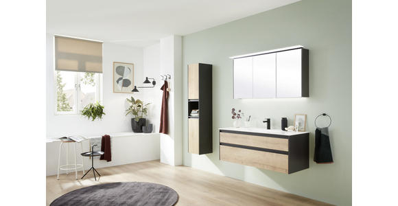 HOCHSCHRANK 32/163/30 cm - Dunkelgrau/Eichefarben, Glas/Holzwerkstoff (32/163/30cm) - Novel