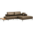 ECKSOFA  in Echtleder Cappuccino  304/201 cm  - Schwarz/Cappuccino, Design, Leder/Metall (304/201cm) - Belluti