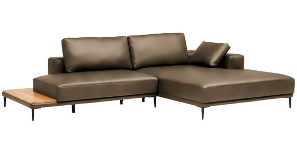 ECKSOFA  in Echtleder Cappuccino  304/201 cm  - Schwarz/Cappuccino, Design, Leder/Metall (304/201cm) - Belluti
