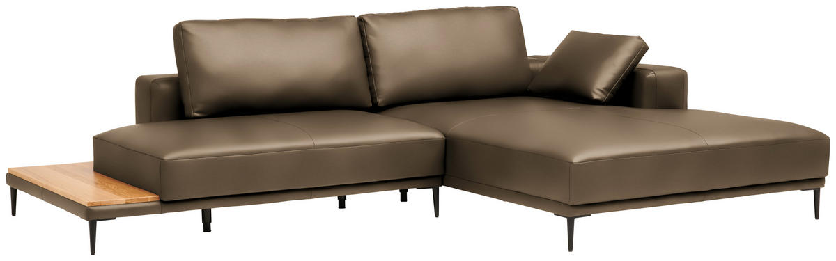 ECKSOFA  in Echtleder Cappuccino  304/201 cm  - Schwarz/Cappuccino, Design, Leder/Metall (304/201cm) - Belluti