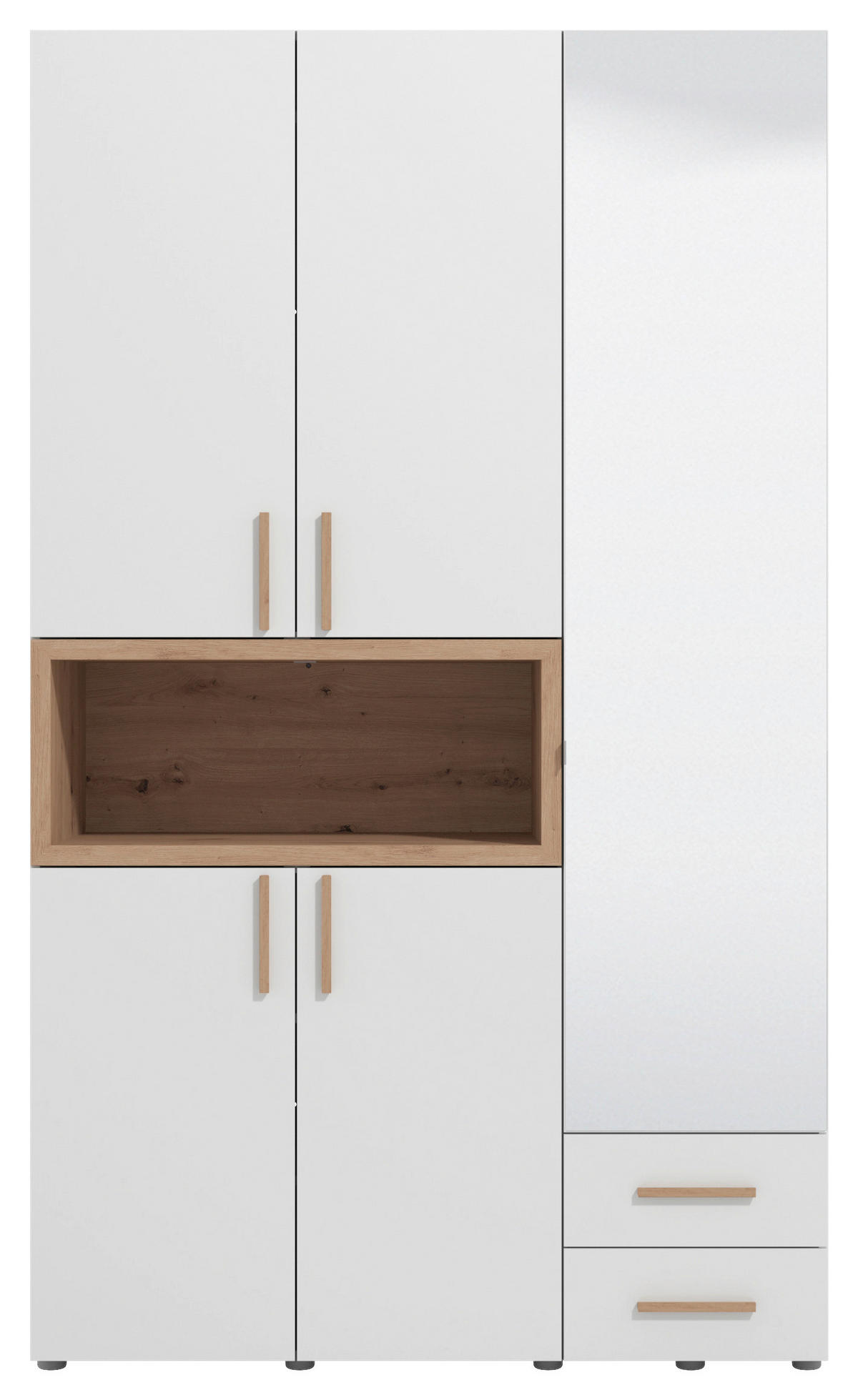 KLEIDERSCHRANK  in Weiß, Eiche Artisan  - Beigebraun/Weiß, MODERN, Glas/Holzwerkstoff (134,5/226,5/56cm) - MID.YOU