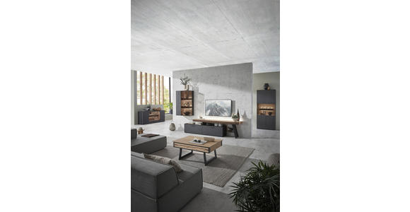 WOHNWAND  in Anthrazit, Eichefarben  311/196/44 cm  - Eichefarben/Anthrazit, Design, Glas/Holz (311/196/44cm) - Valnatura
