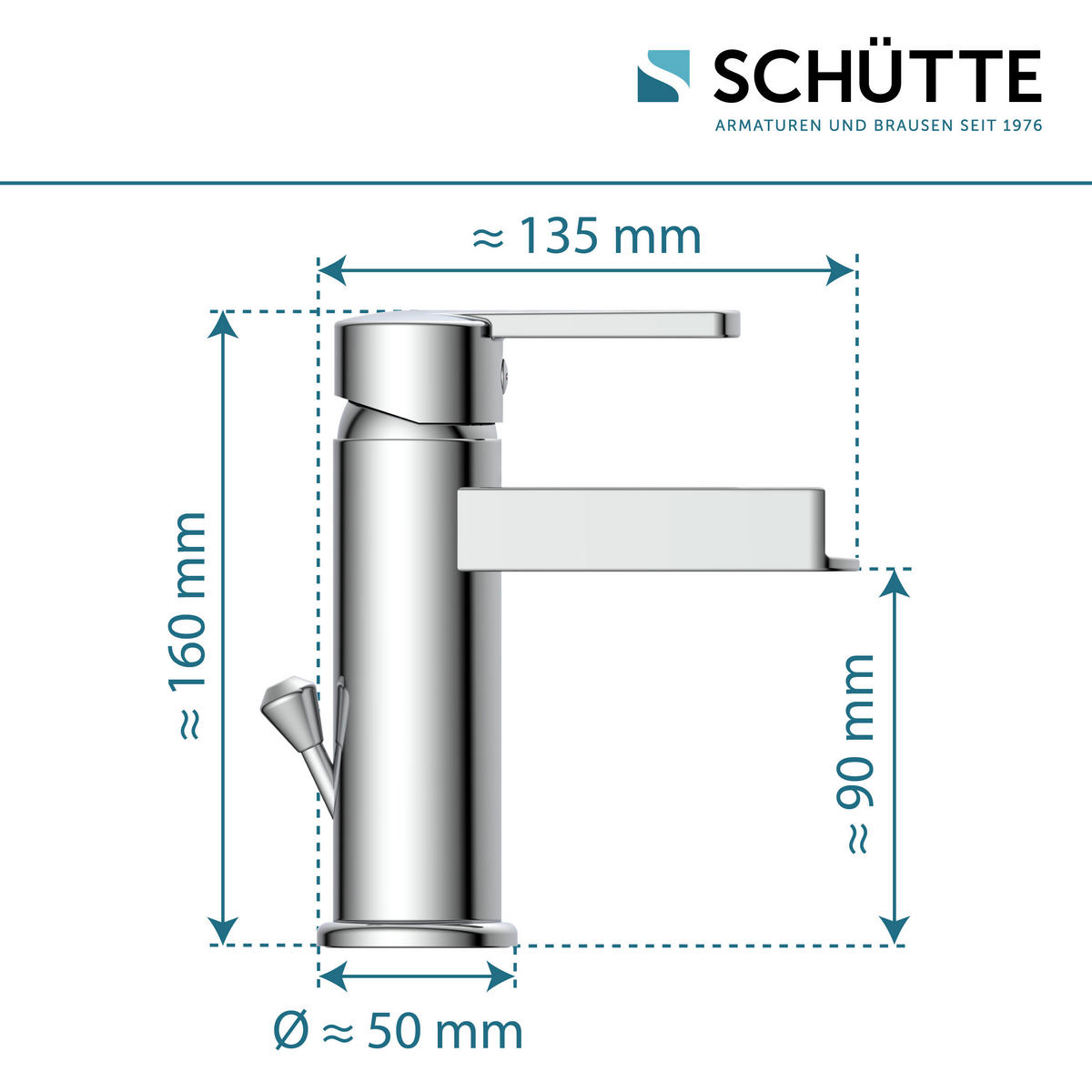 WASCHTISCHARMATUR 5,0/16/13,5 cm  - Chromfarben, Basics, Metall (5,0/16/13,5cm) - Schütte
