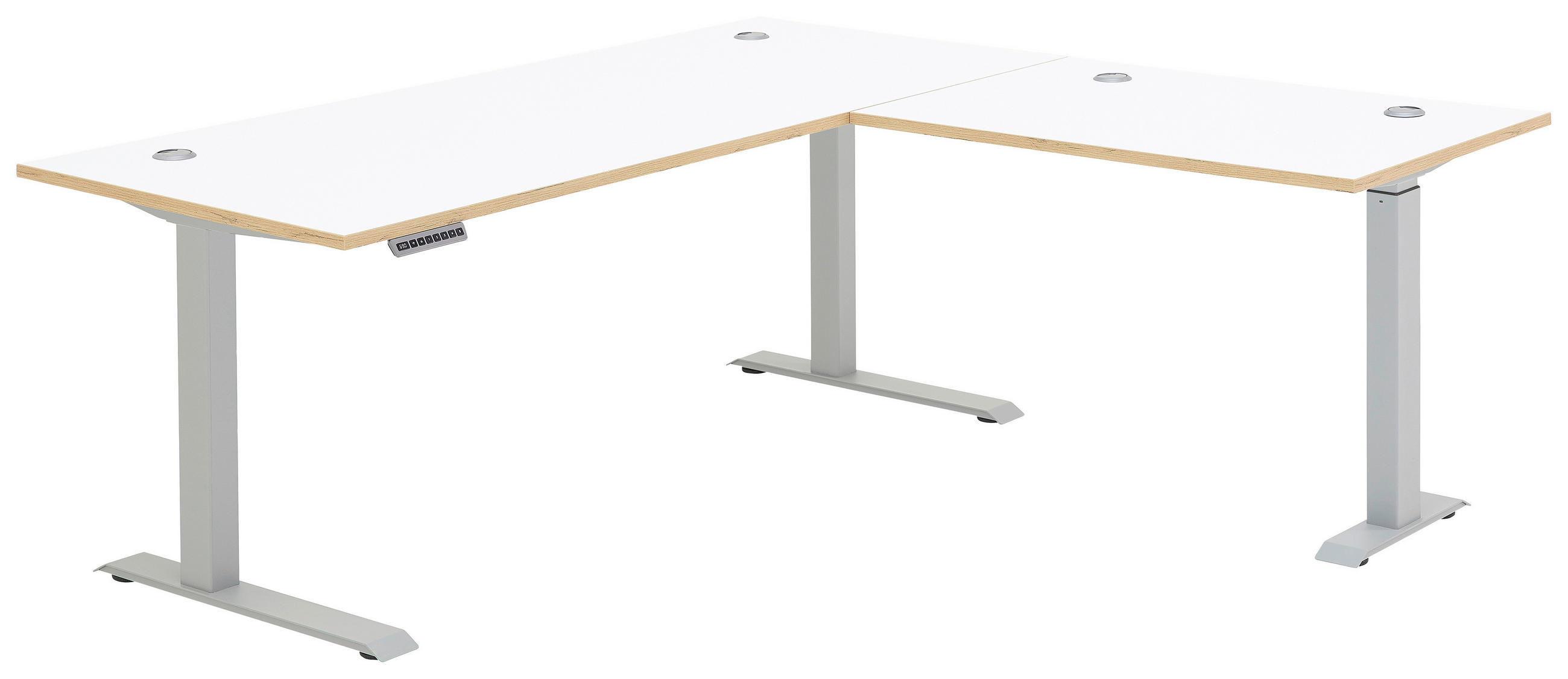 ECKSCHREIBTISCH  in Silberfarben, Weiß, Eiche Artisan  - Silberfarben/Weiß, KONVENTIONELL, Holzwerkstoff/Metall (185/100/72/77/67cm) - MID.YOU