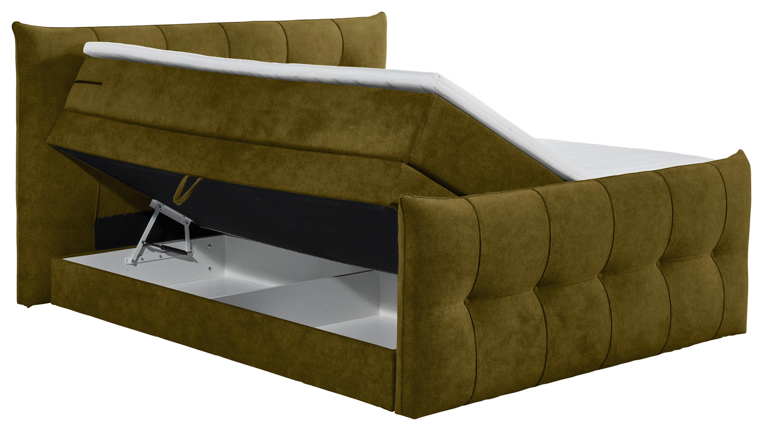 Thumbnail - Esposa Boxspringbett, Olivgrün, Textil, H3 + H4, 7-Zonen, Höhe ca. 18 cm, 180x200 cm, Stoffauswahl, Topper durchgehend, ...