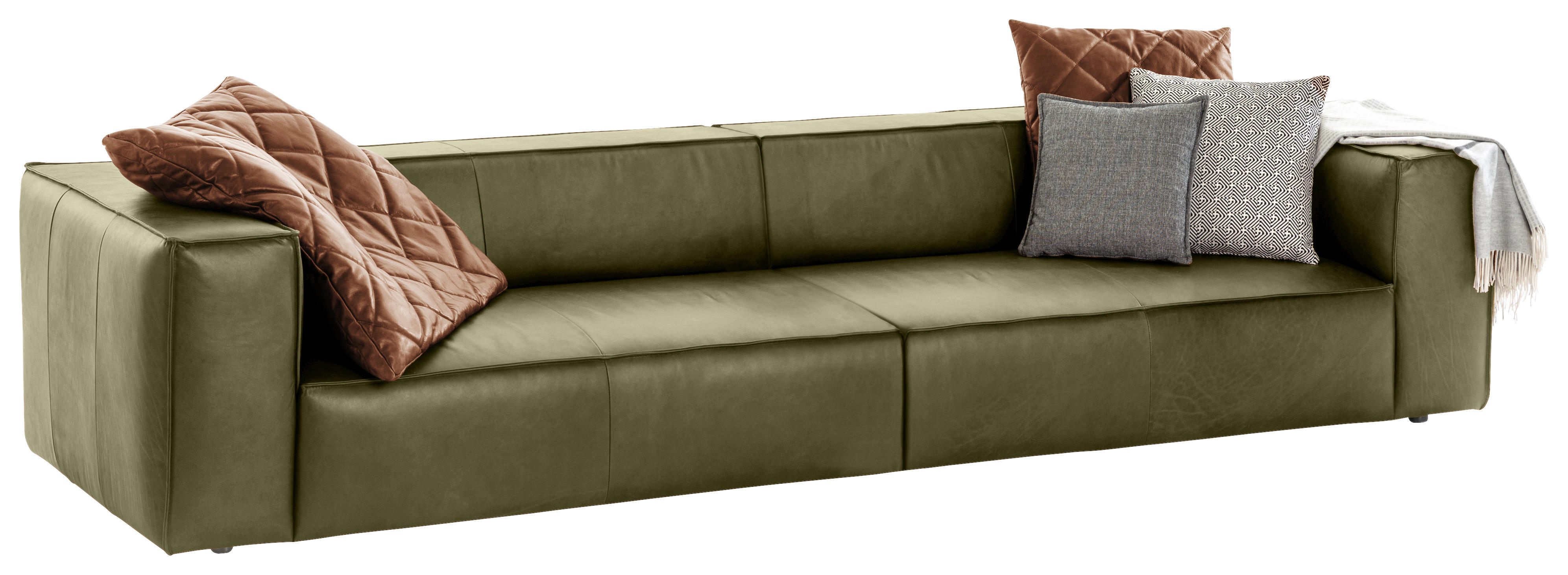 4-SITS SOFFA i äkta läder grön  - grön/svart, Modern, läder/plast (300/66/104cm) - W.Schillig