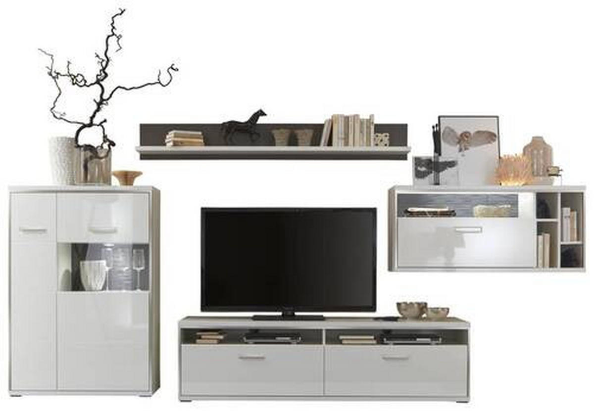 HYLLKOMBINATION  i grå, silver, vit  381/186/52 cm  - vit/silver, Design, metall/trämaterial (381/186/52cm) - Livetastic