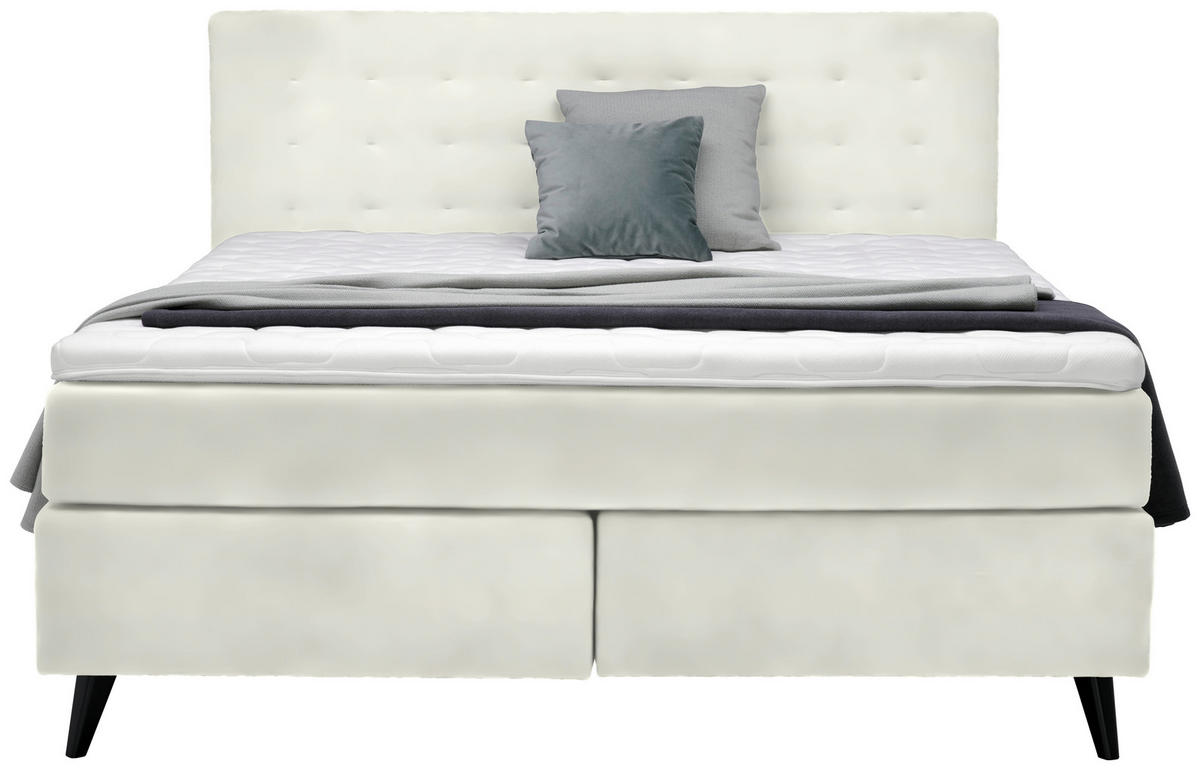 BOXSPRINGBETT 180/200 cm  in Weiss  - Weiss/Schwarz, Konventionell, Holz/Textil (180/200cm) - Voleo