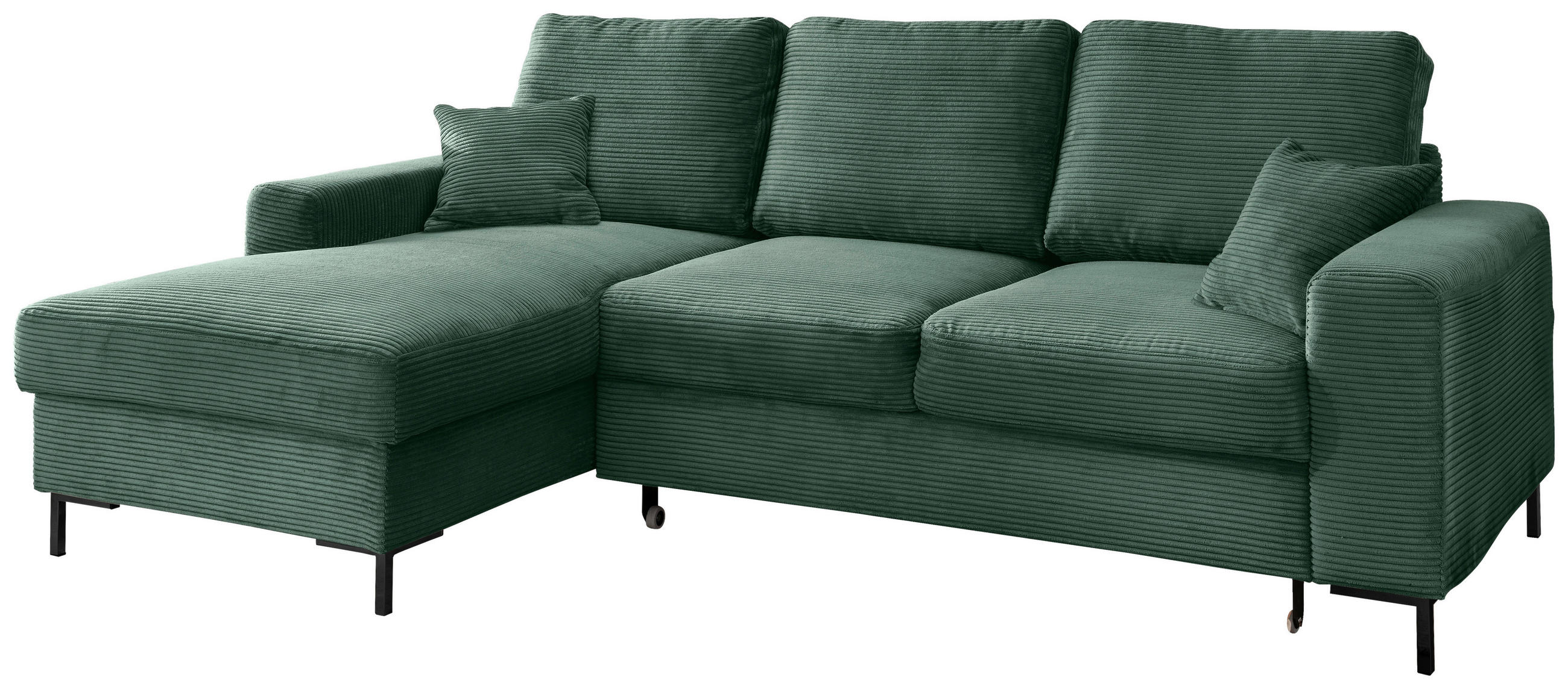 ECKSCHLAFSOFA in Cord Dunkelgrün  - Dunkelgrün/Schwarz, KONVENTIONELL, Textil/Metall (143/237cm) - Livetastic