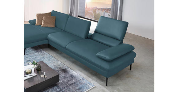 ECKSOFA in Echtleder Blau  - Blau/Schwarz, Design, Leder/Metall (157/325cm) - Dieter Knoll