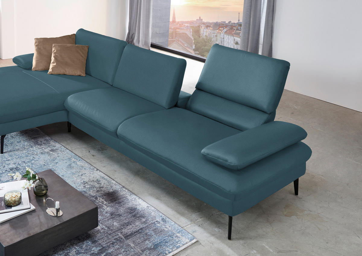 ECKSOFA in Echtleder Blau  - Blau/Schwarz, Design, Leder/Metall (157/325cm) - Dieter Knoll