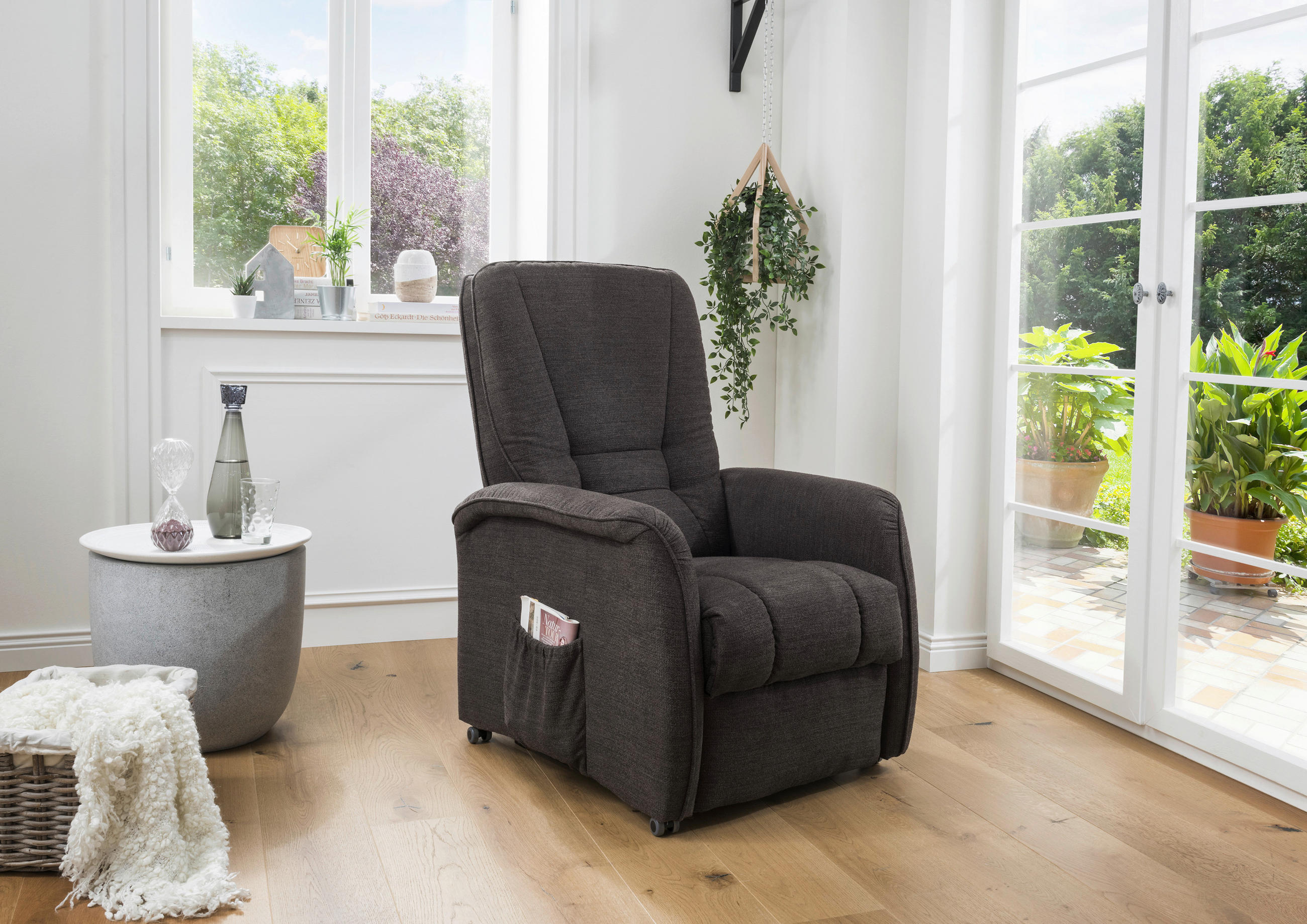 FERNSEHSESSEL  mit Fußteilverstellung, Rücken echt Struktur Dunkelbraun  - Dunkelgrün/Dunkelbraun, Design, Kunststoff/Textil (77/107/88cm) - Livetastic