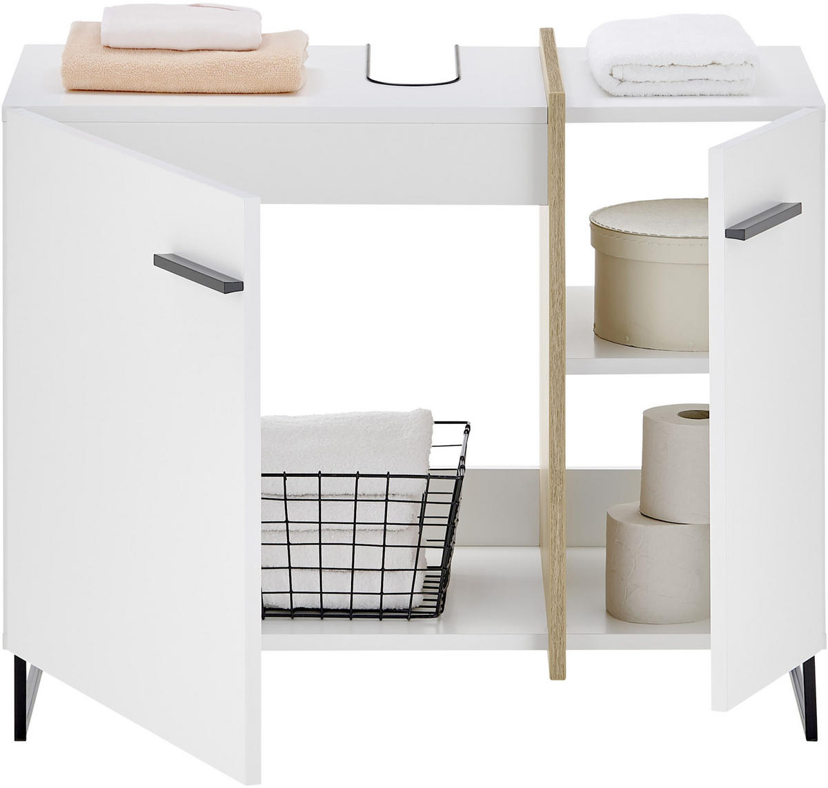 WASCHBECKENUNTERSCHRANK 80/64/41 cm  - Eichefarben/Schwarz, LIFESTYLE, Holzwerkstoff/Kunststoff (80/64/41cm) - home24