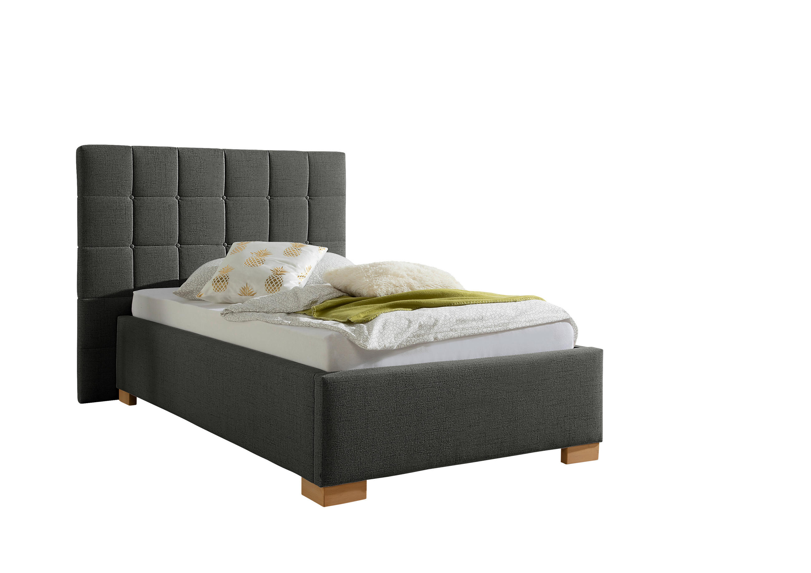 POLSTERBETT 100/200 cm,  in Anthrazit,  - Anthrazit/Naturfarben, MODERN, Holz/Textil (100/200cm) - Livetastic