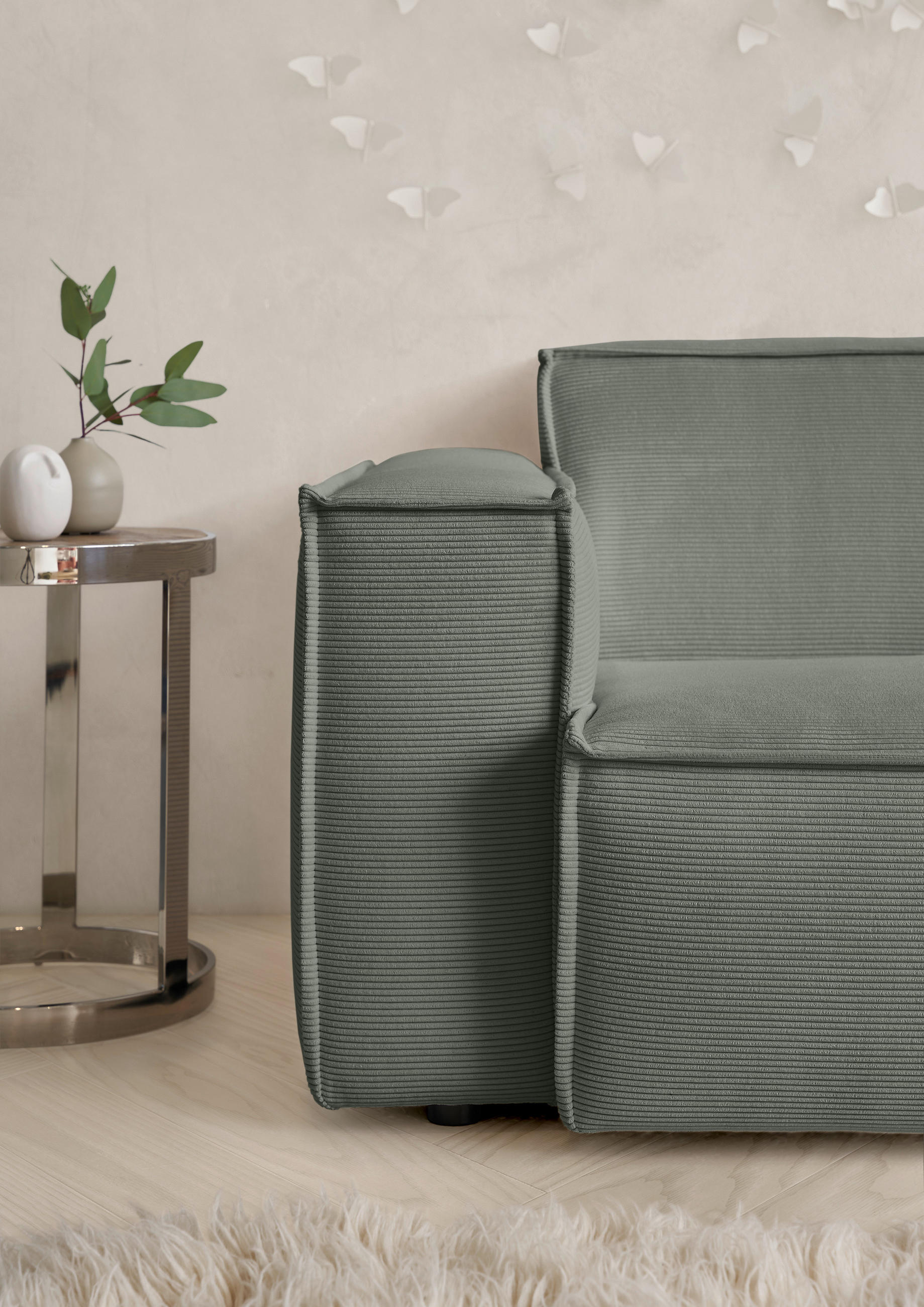 Thumbnail - Hom`in Ecksofa, Olivgrün, Textil, 4-Sitzer, Ottomane rechts, L-Form, 276x168 cm, Blauer Engel, Goldenes M, Oeko-Tex® Sta...