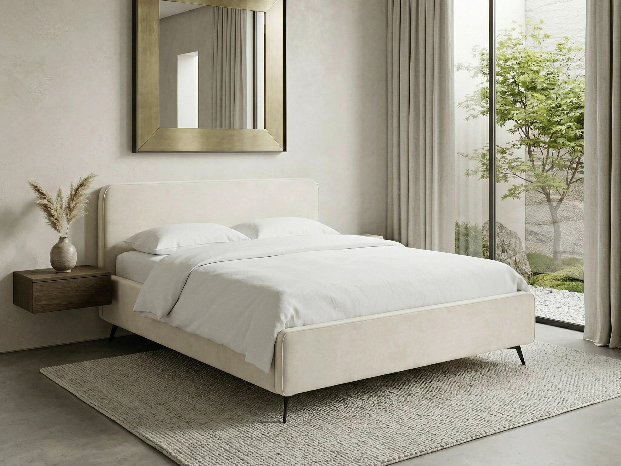 POLSTERBETT Creme 200/200 cm  - Creme/Schwarz, MODERN, Holz/Textil (200/200cm) - MID.YOU