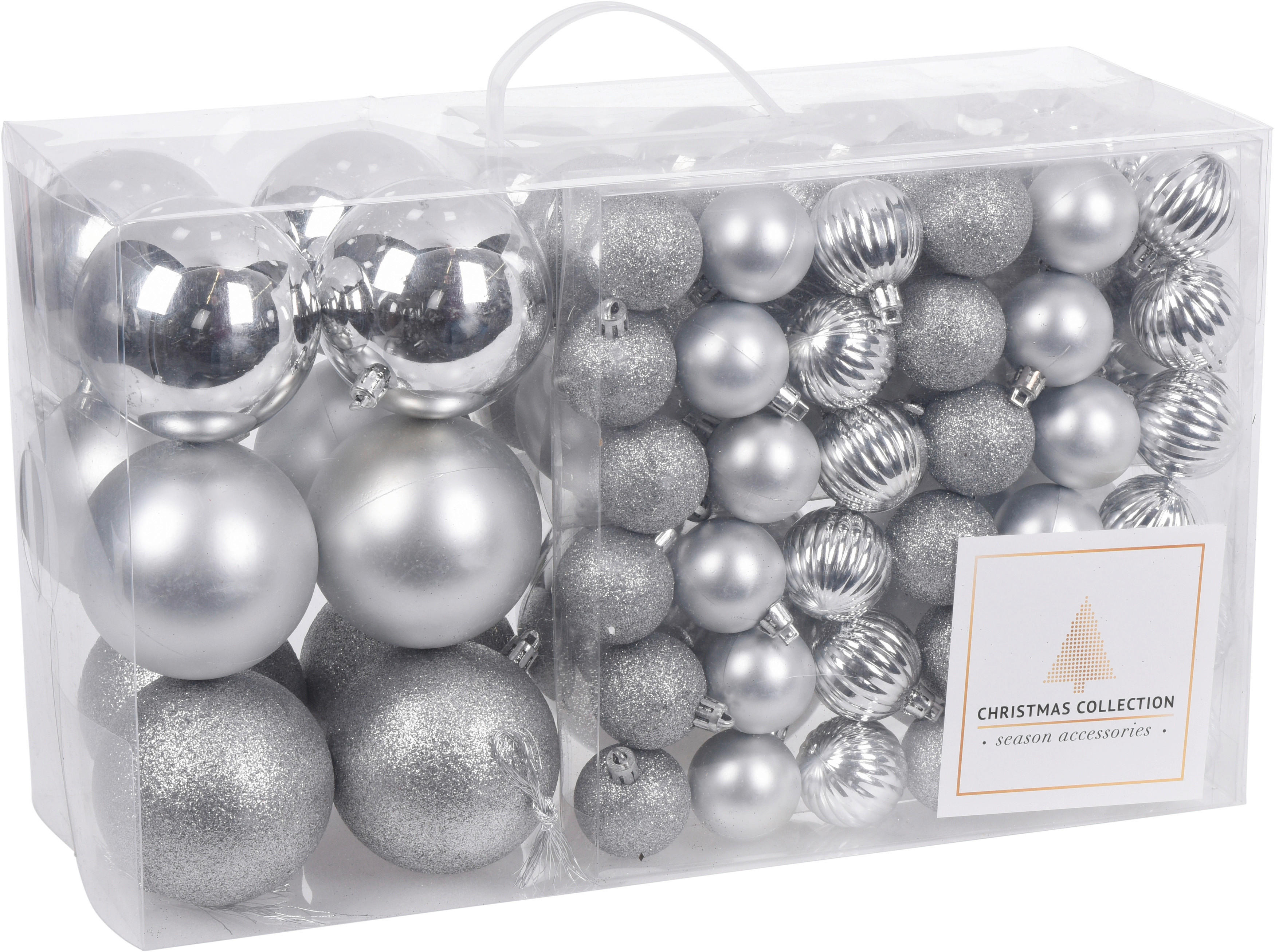 CHRISTBAUMKUGEL-SET 94-teilig Silberfarben  - Silberfarben, Trend, Kunststoff